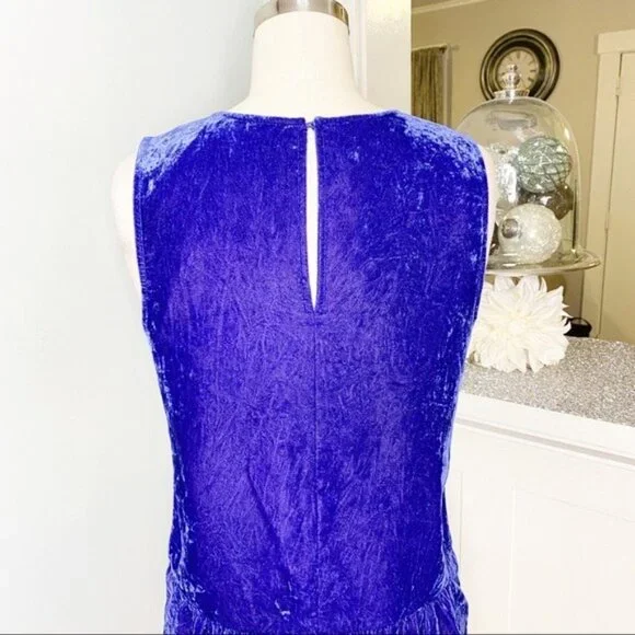 J. Crew Sleeveless Velvet Scoop Neck Popover Tank Top Ruffled Hem Cobalt Blue 0 - Picture 8 of 12